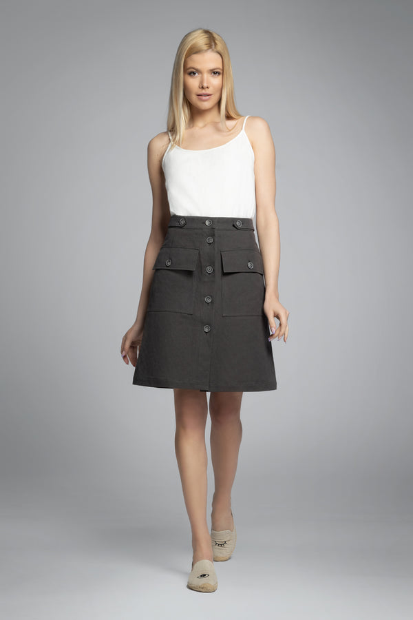 Organic cotton and linen-blend canvas midi skirt in graphite