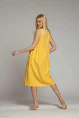 Linen loose sleeveless midi dress in yellow