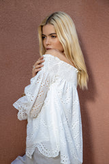 Off-the-shoulder broderie anglaise cotton top