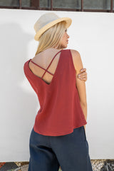 Linen sleeveless top with open back with straps